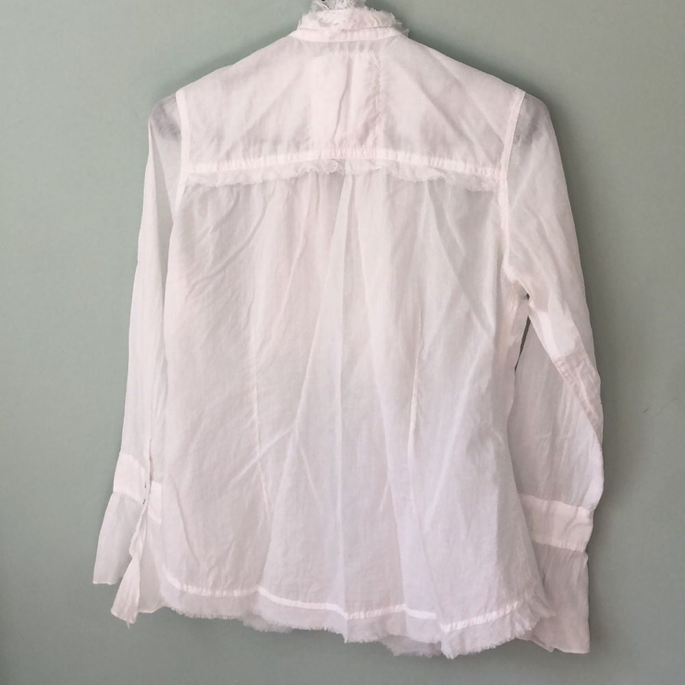 Women's White Ruffled Button-Front Blouse - Picture 5 of 5
